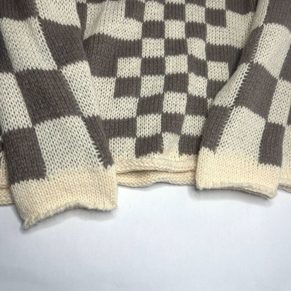 NWT Bibi Mixed Checkered Chunky Knitted Sweater Comfy Mocha Brown Beige Womens - Picture 7 of 8